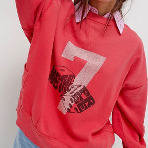 NWT Free People We The Free Dicey Sweatshirt Red Combo Size Large $98 Sold Out